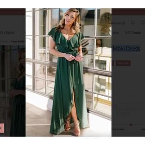 NWT Sold Out Baltic Born Katya Ruffle Maxi Dress Evergreen Emerald‎ XXXL